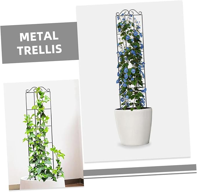 DOITOOL 4pcs Metal Garden Trellis Plant Support Frame Climbing Plant Stand for Potted Flowers Vines 50x15cm Black for Home and Outdoor Garden Use