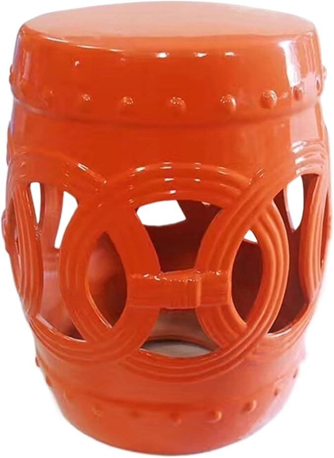 Decorative Garden stools Decorative Ceramic Garden Stool Hollow Out Laicai Copper Money Round Stool Suitable for Living Room Balcony Garden Etc(Red)