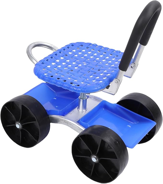 Garden Cart Rolling Work Seat with Wheels 360 Degree Rotatable Height Adjustable Ergonomic Backrest for Gardening Planting Digging Yard Lawn