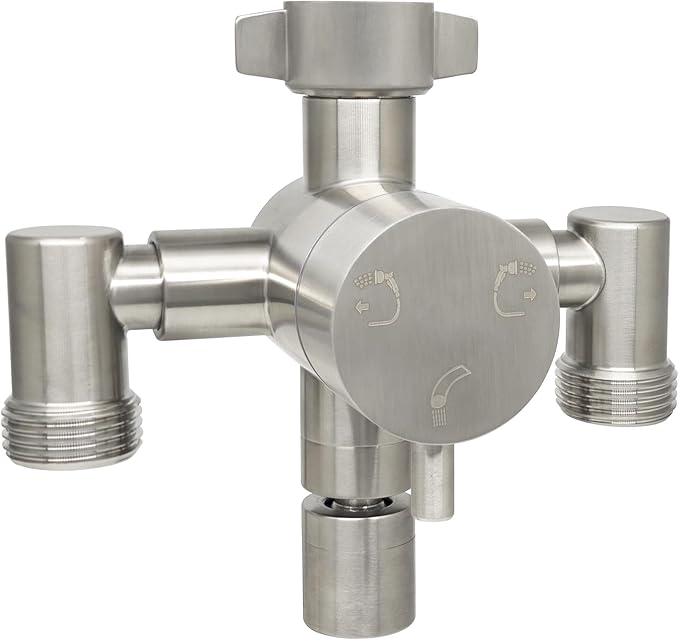 G-Sunny Stainless Steel Multi-Function Outdoor Faucet with Dual Garden Hose Adapter Heavy Duty Outdoor Water Splitter with Extra Tap for Hand Washing Bucket Filling (Dual Hose)