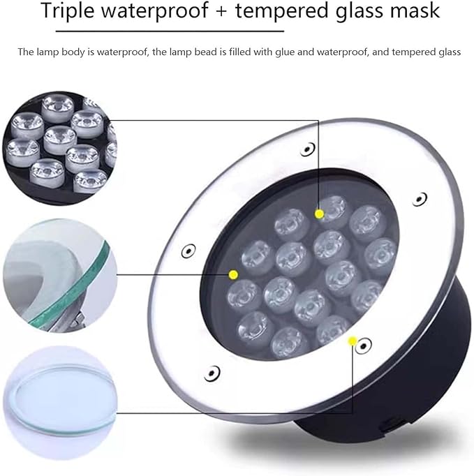 Outdoor Buried Lights Ground LED Landscape Lights IP66 Waterproof Recessed Ground Spotlight Round LED Underground Light for Garden Patio Fence Lawn Deck LiWarm White-18W