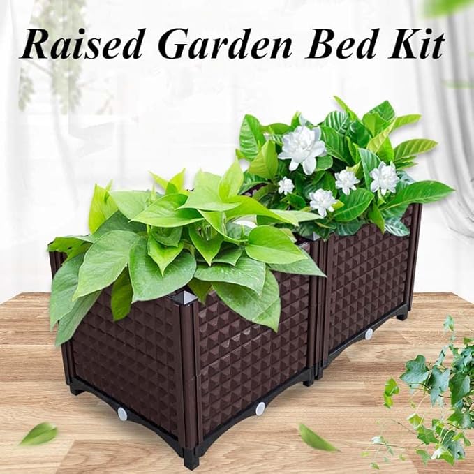 YSUEFIJO Raised Garden Bed Outdoor Planter Box with Water Design &amp Drainage Holes Vegetable Flowers Planting Raised Container Garden Bed Kit for Backyard/Patio/Gardener