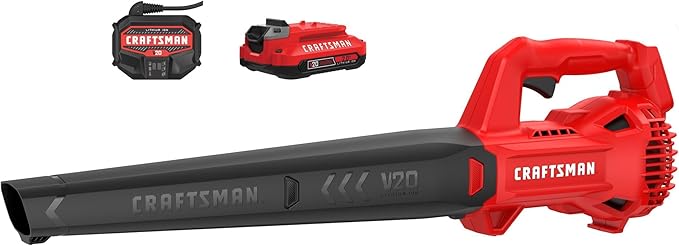 CRAFTSMAN 20V MAX Cordless Leaf Blower with Battery and Charger Hard Surface Electric Leaf BlowerPowerful up to 90 MPH Red (CMCBL710D1)