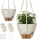 Self-Watering Hanging Planters for Indoor Plants Set 2-Piece Includes Plant Hanging Pot Drainage-Hole Hanging Pot and Hanging Basket Rack (10 Inches White)