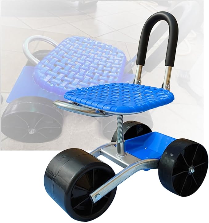 Garden Stool with Wheels23-35Cm Adjustable HeightBearing 100Kg Garden Cart with Storage Basketfor Orchards Farms Home3 Wheels