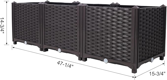 Dawn Deep Raised Garden Bed Plastic Planter Boxes for Vegetables Flowers Herbs and SucculentsSelf-Watering Planter Box Raised Bed to Grow Flowers Herbs &amp Vegetables 47.2 L X 15.7 D X 14.7 H