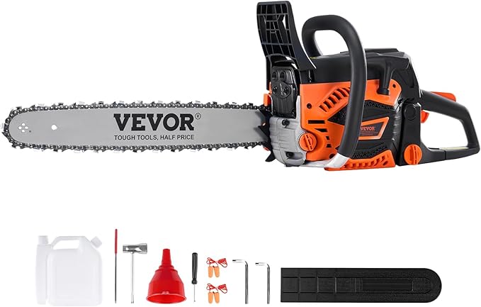 VEVOR Gas Chainsaw 52CC 2-Cycle Gasoline Powered Chainsaw 18 Inch Handheld Cordless Petrol Chain Saws For Forest Wood Garden and Farm Cutting Use