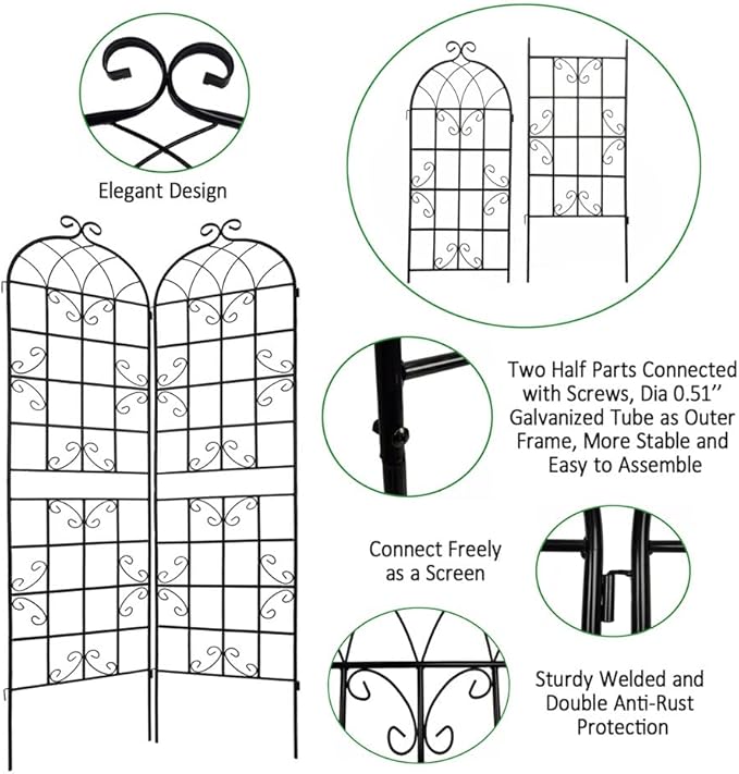 4 Pack Metal Garden Trellis 86.7 x 19.7 Climbing Rose Trellis Outdoor Trellis Trellis for Climbing Plants Trellis Rustproof Trellis for Roses Decorative Trellis