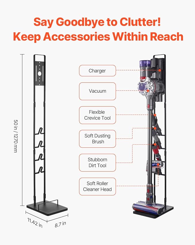 VEVOR Vacuum Stand Compatible with V6 V7 V8 V10 V11 V15 Stable Vacuum Stand Holder with 4 Hooks for DC30 DC31 DC34 DC35 DC58 DC59 DC62 D74 Cordless Upright Vacuum Cleaners &amp Accessories
