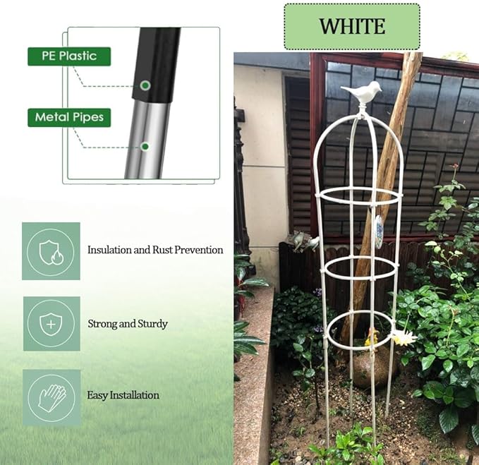 1pc Φ8.3-13.8in Garden Obelisk Trellis for Climbing Plants Metal Garden Trellis Tomato Cage High 47/59/63/71/74.8in for Climbing Vine Birdcage Shape ( Color : White  Size : 31x120cm(12.2x47in) )