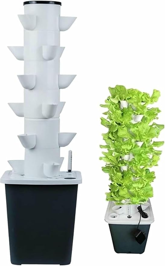 Garden Hydroponic Growing System 15/20/25/30 Pods Hydroponics Tower Aeroponics Grow Kit Aquaponics Planting System with Hydrating Pump Adapter Net Pots Timer for Fruits and Vegetab