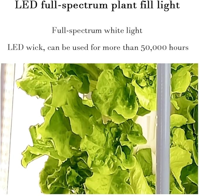 Hydroponics Growing Set with LED Grow Light Hydroponics Growing System Column-Type Water Mist Cultivation Fan-Shaped Water Distribution Design for Fruits(White)