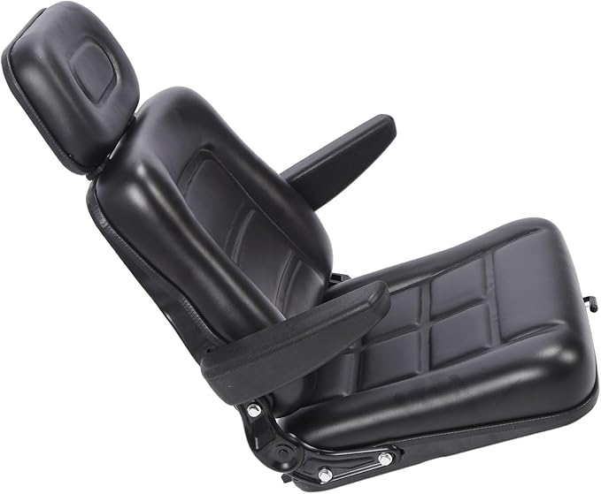 Generic Lawn Mower Fit for Seat Comfortable PVC Leather Universal Forklift Fit for Seat with Multi Angle Adjustment for Tractors Telehandler Backhoe Black (With armrest)