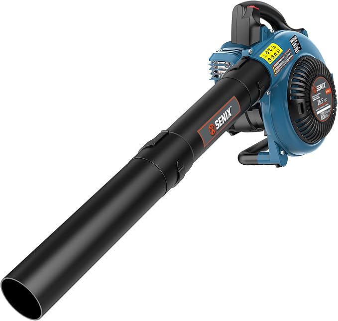 SENIX 26.5cc Gas Leaf Blower 4-Cycle Engine Handheld Gas Powered Blower 410CFM &amp 125MPH 7000RPM for Lawn Care Leaf &amp Debris Cleanup Driveways