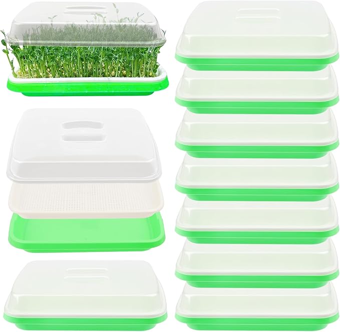 10 Pack 12.6 x 10 x 4.8 inch Microgreens Growing Trays with Lids BPA-Free Sprouting Trays Germination Tray for Beans Wheatgrass &amp Microgreens Home Kitchen &amp Garden