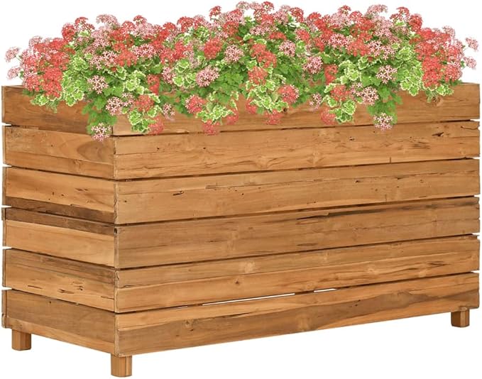 YAFF Raised Planter Box with Shelves for Indoor/Outdoor Use – Recycled Teak Wood &amp Steel Weather-Resistant 39.4x21.7 for Garden Patio Balcony Decor Easy Assembly