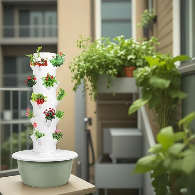 Hydroponic Tower Garden Kit5/7/9 Layers Indoor Vertical Growing System with Self-Watering Tank Space-Saving Aeroponic Planter for Vegetables Herbs &amp Strawberries(Size:9 Layers)
