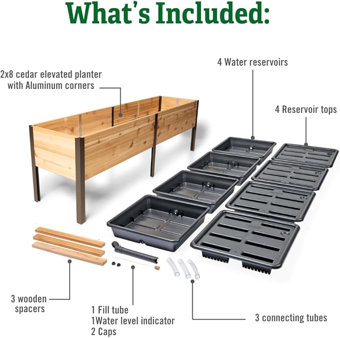 Gardener's Supply Company Raised Garden Bed Elevated Cedar Planter Box | 2' x 8' Self-Watering Standing Garden for Outdoor Plant Vegetables &amp Flower Gardening Perfect for Patio Deck &amp Yard