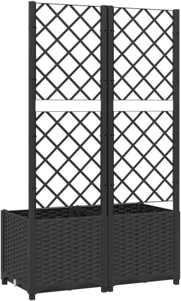 vidaXL Garden Planter with Trellis - Black Outdoor Plant Box 31.5x15.7x53.5 - Polypropylene Raised Bed for Climbing Plants and Flowers
