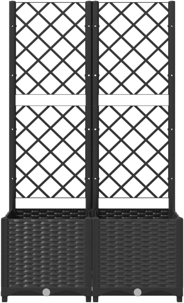 Matte Black Rectangular Garden Planter with Trellis 31.5x15.7x53.5 Durable Polypropylene Raised Bed for Patio Balcony Terrace Outdoor Use