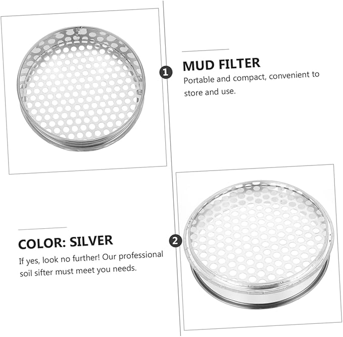 Sosoport 2pcs Round Soil Sifter Garden Soil Sifter Stainless Steel Sifting Pan Mesh Sieves for Rocks and Lawn