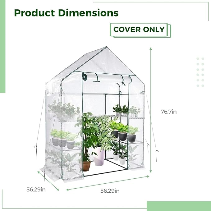 yeesport 56x56x76Inch PE Cover for Walk-in Greenhouse with Roll-Up Zip Panel Door PE Replacement Cover for Gardening and Growing Plants Outdoors with Front Roll-Up Zipper Entry Door (White)