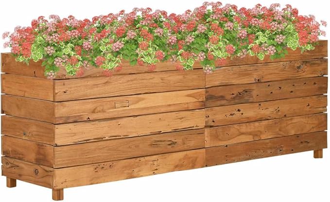 Wooden Raised Bed Planter Box for Flowers/Vegetables/Herbs in Backyard/Patio Outdoor 59.1x15.7x21.7 Recycled Teak Wood and Steel-624