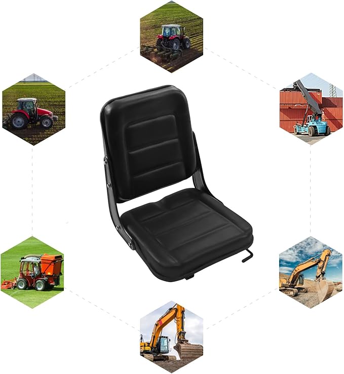 Universal Forklift Seat Garden Lawn Mower Seat PVC Tractor Suspension Seat Excavator Seat w/0-3.15 Adjustable Slidable Rail Scratch-Resistant Replacement Seats for Most Small Machinery