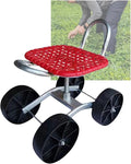 Outdoor Gardening Carts with Seat Utility Stool Cart with Adjustable 22-36cm Height and 360° Rotatablefor Lawn Yard(Red)