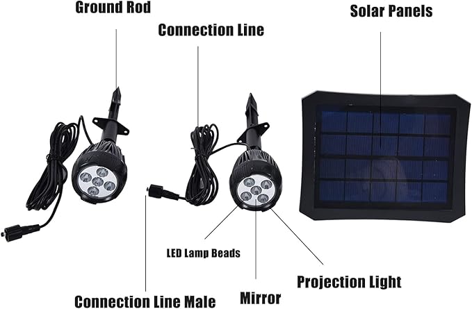 flexman 2Pcs Outdoor Solar Lights Energy Saving Simple Operation Spot Lights Outdoor Fully Enclosed Design Landscape Spotlights with Solar Panel for Outside Yard Pathway