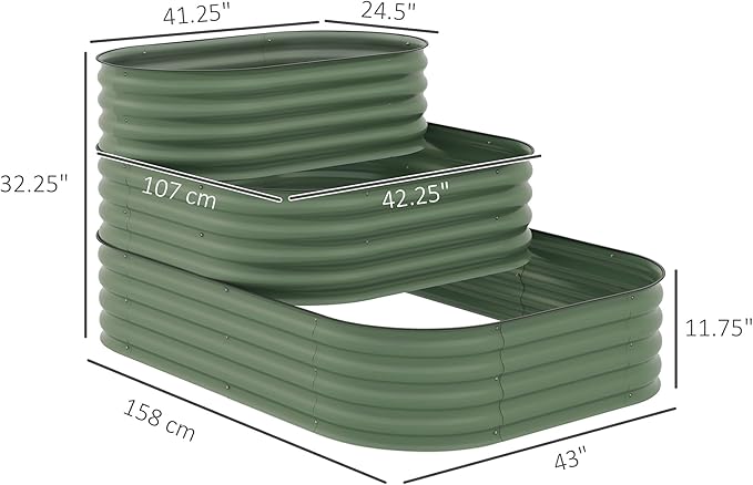 3-Tier Galvanized Steel Raised Garden Bed Kit 62.25 x 43 x 32.25 3 Combining Planter Boxes with Rubber Strip Edging Open Bottom for Backyard Garden Patio Green