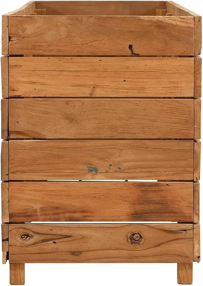 Wooden Raised Bed Planter Box for Flowers/Vegetables/Herbs in Backyard/Patio Outdoor 59.1x15.7x21.7 Recycled Teak Wood and Steel-624