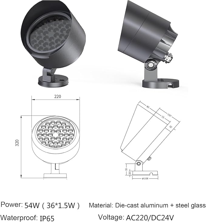 Outdoor LED Spotlight - Landscape Lamp 220V IP65 Waterproof Lawn Projector Floodlight Tree Lighting for Hotel Exterior Wall Contouring Landscaping Projects(A-Neutral Light54W)