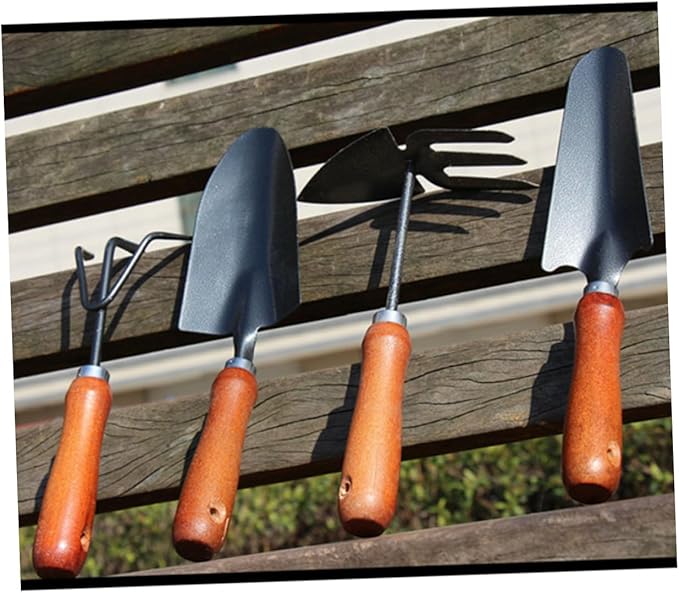 Garden Tools Set Mini Stoving Varnish Shovel with Thickened Iron Spade and Wooden Handle for Planting and Weeding 4pcs Gardening Hand Tool Kit for Patio and Lawn Care