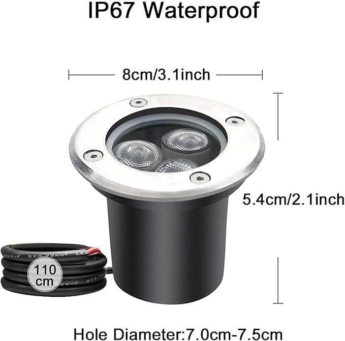 6 Pcs 3W LED Outdoor Spotlights - 12V/24V Ground LED Landscape Lights Waterproof IP67 Outdoor Recessed Spot Light Driveway Deck Step Garden Lights(Blue3w(12v))