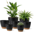 LIFFY Plant Pots 87.576.565.55 Inch Plastic Self Watering Planters with Drainage Holes &amp Saucers 7-Pack Black Nursery Planting Pot with Deep Reservoir for Indoor Outdoor Plants