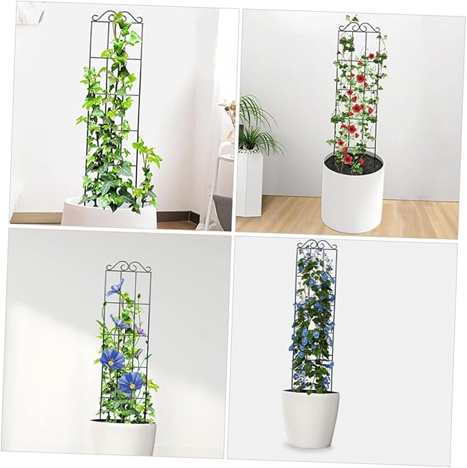 VOSAREA 4pcs Metal Climbing Plant Bracket Trellis Support for Vines Potted Plants Garden Indoor Outdoor 50x15cm Black Climbing Vine Frame