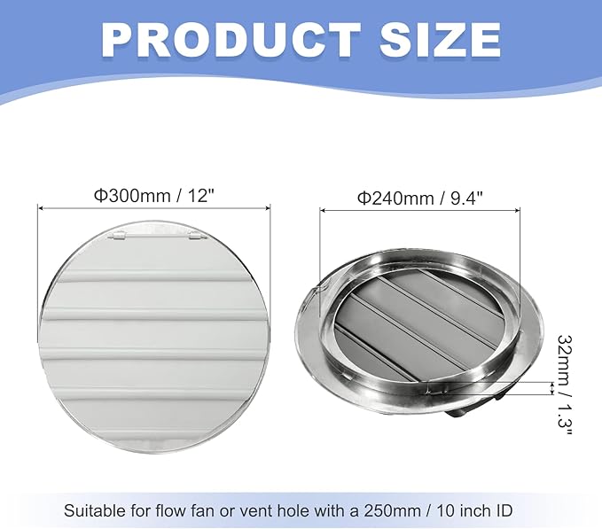 PATIKIL 10 Inch Aluminum Vent Cover Louver Shutter Exhaust Fan Louvered Vent Automatic Gravity Round Grill Self-Closing Vent Cover for Greenhouse Industrial Exhaust HVAC System White
