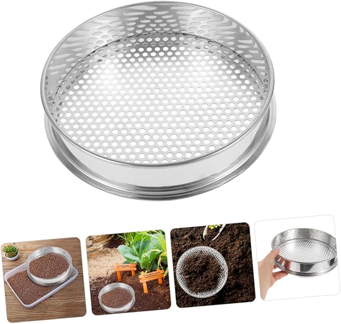 Healifty Stainless Steel Soil Sifter Round Mesh Garden Sieve for Soil Grading and Filtering Practical Kitchen and Outdoor with Fine Texture and Stackable Design