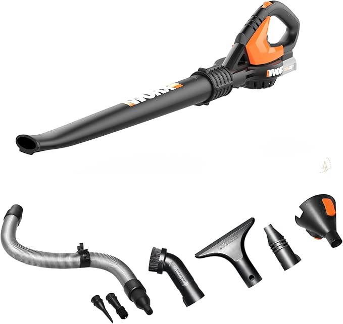 WORX Cordless Leaf Blower Electric Blowers for Lawn Care with 120 MPH &amp 2.7 LBS Long Nozzle Design for Narrow Spaces with Cleaning Attachments Battery &amp Charger Not Included WG545.9