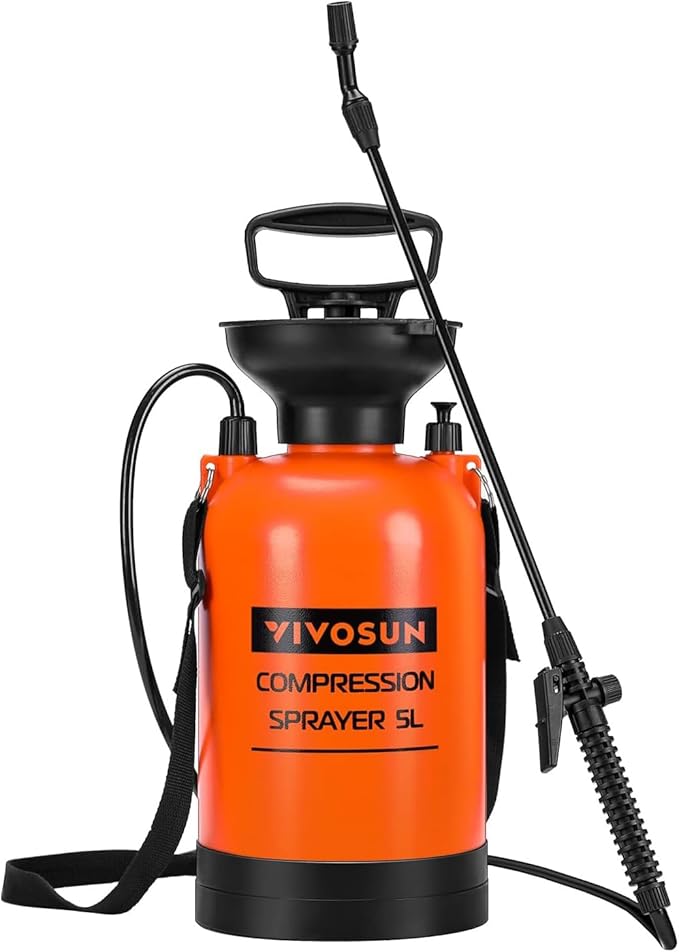 VIVOSUN 1.35-Gallon Pump Pressure Sprayer Pressurized Lawn &amp Garden Water Spray Bottle with Adjustable Shoulder Strap for Spraying Plants Garden Watering and Household Cleaning