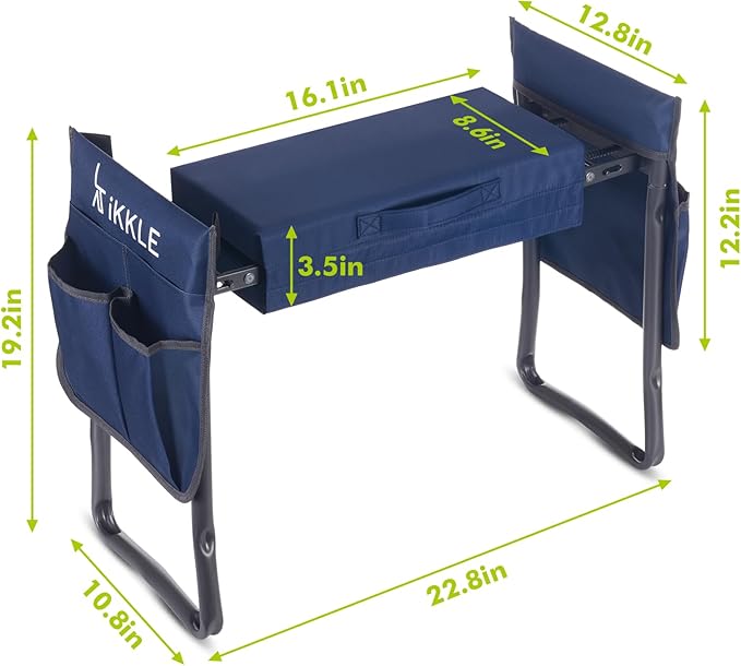ikkle Heavy Duty Garden Kneeler Seat and Gardening Stool - Thicker Wider Soft Detachable Kneeling Pad - Gift for Women Men Christmas (Holds 330lbs/150kg)