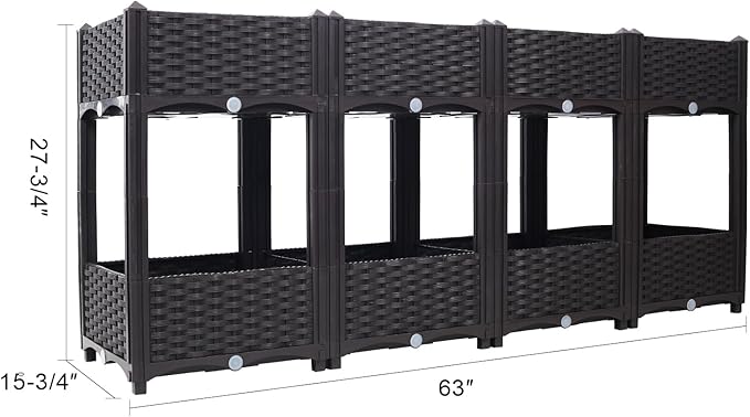 Outdoor Planting Box Double-Layer Planting Bed Garden Bed with Flower Rack for Growing Flowers Vegetables Tomatoes and Herbs – Perfect for Garden Patio Balcony (Double Brown Large)
