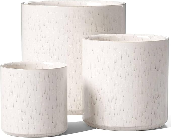 LE TAUCI Ceramic Pots for Plants 10/8/6 Inch Indoor Planters with Draiange Hole Silicone Plug &amp Mesh Pad Modern Minimalist Pots for Home Office Set of 3 Glossy Linen Birch