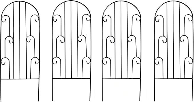 4 Pack Arched Metal Garden Trellis for Climbing Plants 45 H x 15.9 W – Rustproof Iron Trellis with Decorative Scrollwork Metal Trellised Wire Lattices Grid Panels for Roses Clematis Vines