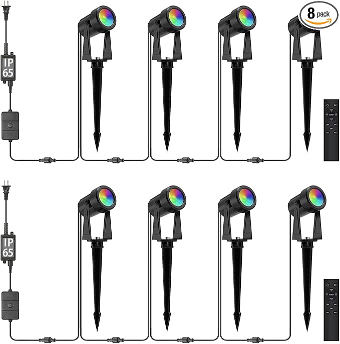 SUNTHIN Outdoor Landscape Lighting with Remote RGBW Color Changing Spot Uplights 8 Pack (4 Pack*2)