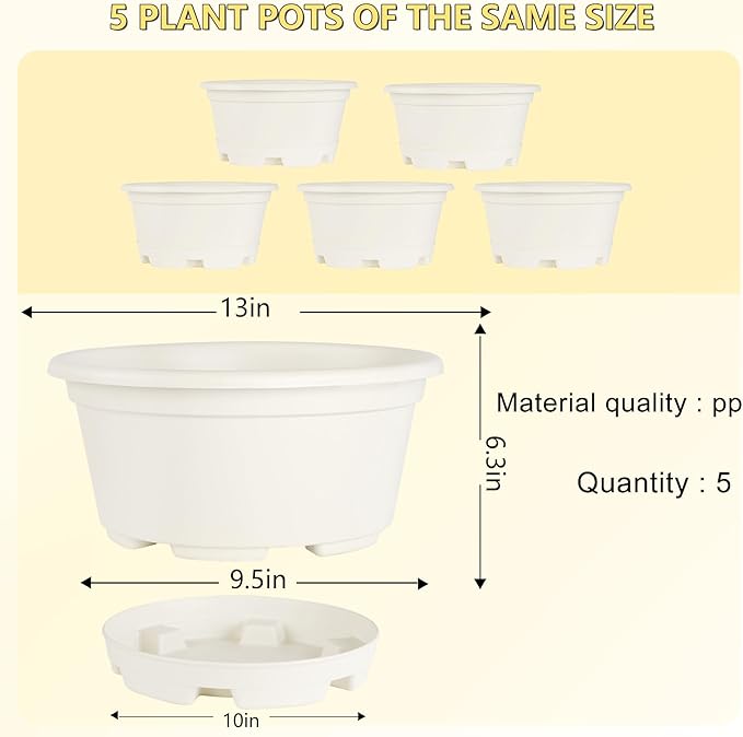 5 Packs 13 inch Plant Pot Modern Decorative Garden Pot with Saucer Large planters for Outdoor PlantsDecorative Flower Pots