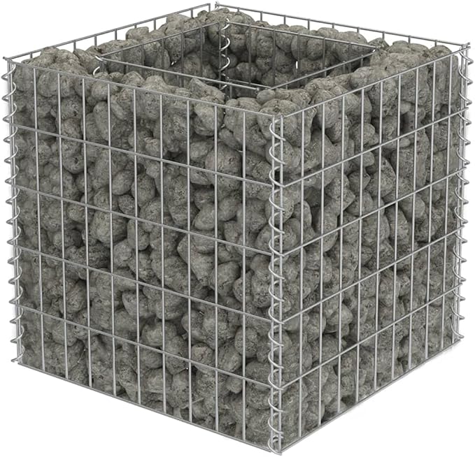 Gabion Planter Raised Bed Outdoor Garden Galvanized Steel Wire Mesh Grid Stone Wall Flower Raised Bed for Vegetables Flowers Plants 19.7 x 19.7 x 19.7