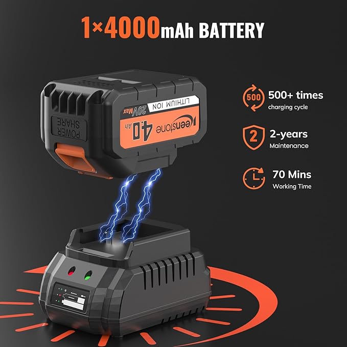 Keenstone Leaf Blower Cordless 20V Electric Blower with 4.0Ah Battery and Charger Stepless Speed Control One-Handed Operated Lightweight Leaf Blowers for Lawn Care Patio Yard