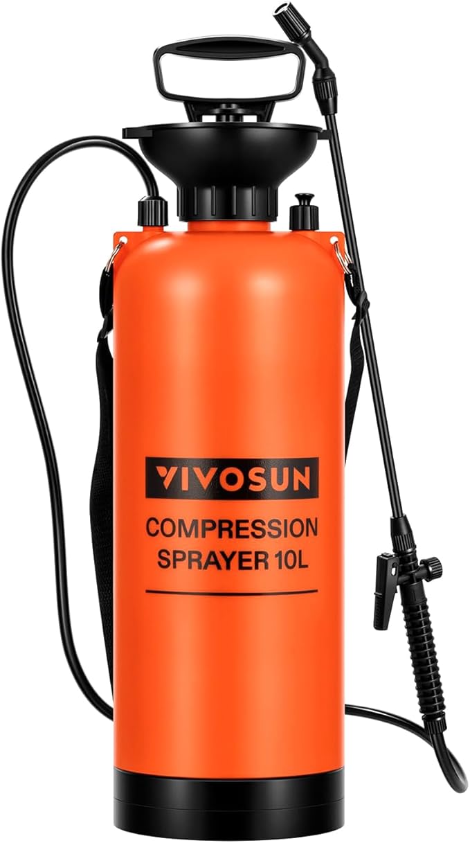 VIVOSUN 2.64-Gallon Pump Pressure Sprayer Pressurized Lawn &amp Garden Water Spray Bottle with Adjustable Shoulder Strap for Plants Spraying Garden Watering and Household Cleaning